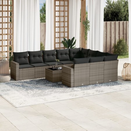 Set de sofás de jardín 11 pzas y cojines ratán sintético gris de , Sofás modulares de exterior - Ref: Foro24-3251837, Precio:...