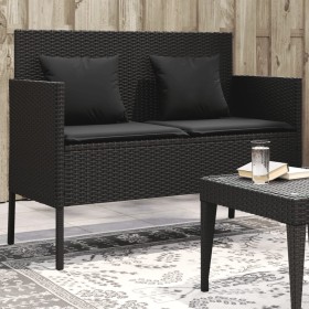 Garden bench with black synthetic rattan cushions by , garden benches - Ref: Foro24-365771, Price: 144,37 €, Discount: %