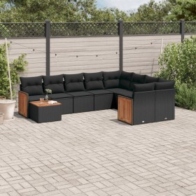 Gartensofa-Set 10-teilig mit schwarzen synthetischen Rattankissen von , Gartensets - Ref: Foro24-3260396, Preis: 665,27 €, Ra...