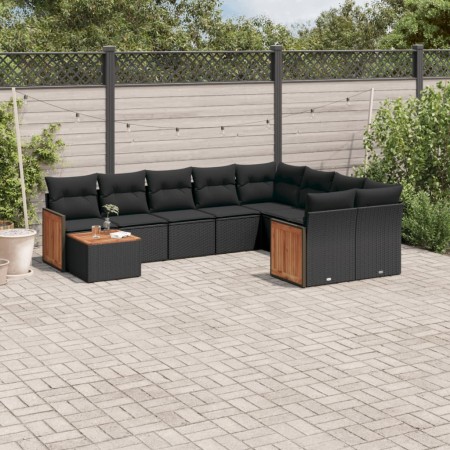 Gartensofa-Set 10-teilig mit schwarzen synthetischen Rattankissen von , Gartensets - Ref: Foro24-3260396, Preis: 666,26 €, Ra...