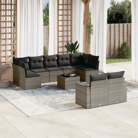 10-teiliges Gartensofa-Set mit grauen synthetischen Rattankissen von , Modulare Sofas für den Außenbereich - Ref: Foro24-3251...