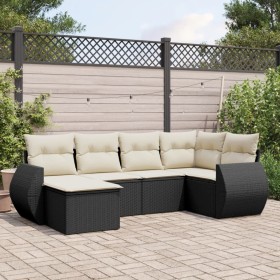 6-teiliges Gartensofa-Set und schwarze synthetische Rattankissen von , Modulare Sofas für den Außenbereich - Ref: Foro24-3221...