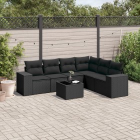 7-teiliges Garten-Essset und schwarze Kissen aus synthetischem Rattan von , Gartensets - Ref: Foro24-3222614, Preis: 504,22 €...