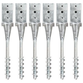 Ground spikes 6 pcs silver galvanized steel 8x8x57 cm by vidaXL, Spikes for anchoring in the ground - Ref: Foro24-145438, Pri...