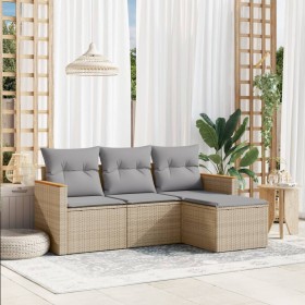 Garden sofa set with cushions 4 pieces beige synthetic rattan by , Garden sets - Ref: Foro24-3258307, Price: 285,63 €, Discou...