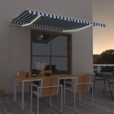 Manual retractable awning with blue and white LED 400x300 cm by , Awnings - Ref: Foro24-3068901, Price: 367,07 €, Discount: %