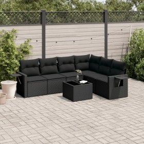 7-teiliges Garten-Essset und schwarze Kissen aus synthetischem Rattan von , Gartensets - Ref: Foro24-3252552, Preis: 549,21 €...