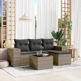 Gartensofa-Set mit Kissen, 5-teilig, graues synthetisches Rattan von , Gartensets - Ref: Foro24-3254817, Preis: 371,82 €, Rab...