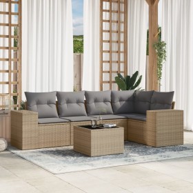 Gartensofa-Set mit Kissen, 6-teilig, beiges synthetisches Rattan von , Gartensets - Ref: Foro24-3254876, Preis: 532,17 €, Rab...