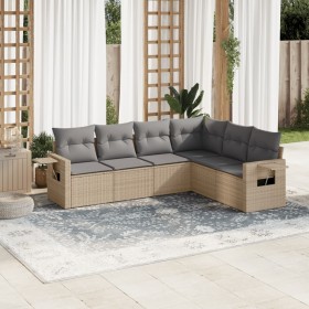 Gartensofa-Set mit Kissen, 6-teilig, beiges synthetisches Rattan von , Gartensets - Ref: Foro24-3252546, Preis: 472,99 €, Rab...