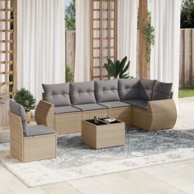 7-teiliges Gartensofa-Set und beige synthetische Rattankissen von , Gartensets - Ref: Foro24-3253776, Preis: 540,79 €, Rabatt: %