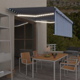 Manual retractable awning with blinds and blue and white LED lights 4x3 m by , Awnings - Ref: Foro24-3069301, Price: 375,99 €...