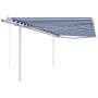 Retractable manual awning with blue and white poles 4.5x3.5 m by , Awnings - Ref: Foro24-3070046, Price: 633,50 €, Discount: %