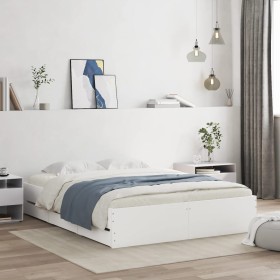 White engineered wood bed with drawers 140x200 cm by , Beds and slatted bases - Ref: Foro24-3207273, Price: 163,10 €, Discoun...