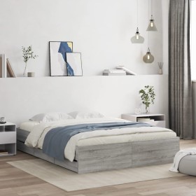 Sonoma gray engineered wood bed with drawers 140x200 cm by , Beds and slatted bases - Ref: Foro24-3207278, Price: 199,87 €, D...