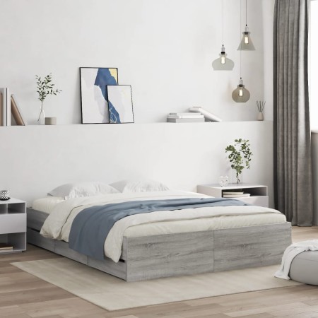 Cama con cajones madera ingeniería gris Sonoma 140x200 cm de , Camas y somieres - Ref: Foro24-3207278, Precio: 199,87 €, Desc...