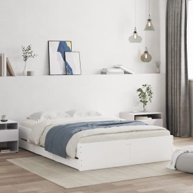 Cama con cajones madera de ingeniería blanco 135x190 cm de , Camas y somieres - Ref: Foro24-3207308, Precio: 193,04 €, Descue...