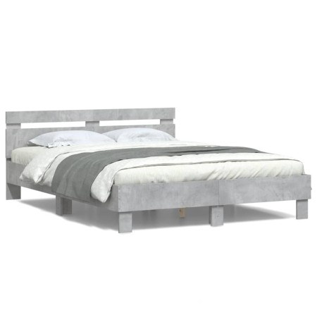 Concrete gray headboard bed frame and LED lights 140x190cm by , Beds and slatted bases - Ref: Foro24-3207563, Price: 146,99 €...