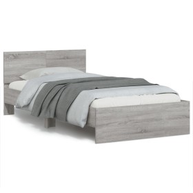 Bed frame headboard LED lights Sonoma gray 100x200 cm by , Beds and slatted bases - Ref: Foro24-838804, Price: 121,99 €, Disc...