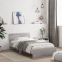 Bed frame headboard LED lights Sonoma gray 100x200 cm by , Beds and slatted bases - Ref: Foro24-838804, Price: 121,94 €, Disc...