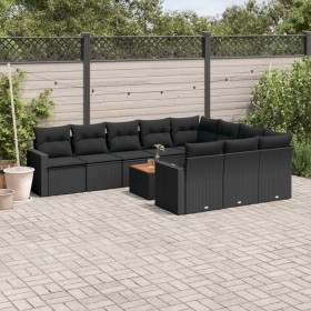 Set mit 11 Stück Gartensofas und Kissen synthetisches Rattan schwarz von , Modulare Sofas für den Außenbereich - Ref: Foro24-...