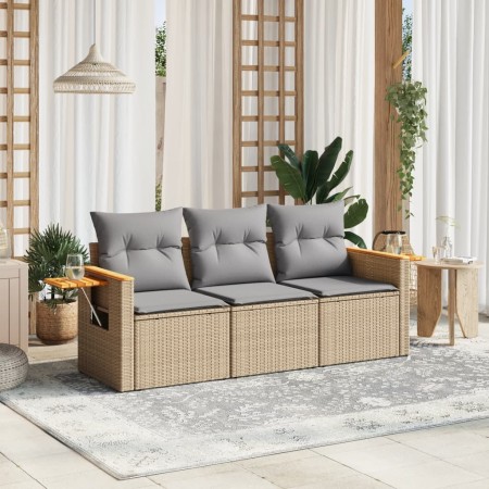 Garden sofa set with beige cushions 3 pieces PE rattan by , Garden sets - Ref: Foro24-3259000, Price: 242,61 €, Discount: %