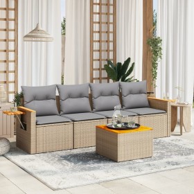 Garden sofa set with 5-piece synthetic rattan beige cushions by , Garden sets - Ref: Foro24-3259021, Price: 345,21 €, Discoun...