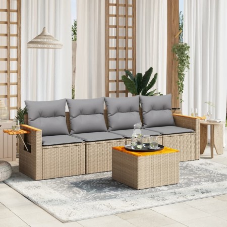 Garden sofa set with 5-piece synthetic rattan beige cushions by , Garden sets - Ref: Foro24-3259021, Price: 335,99 €, Discoun...