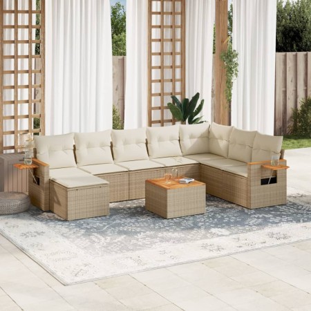 Set de sofás de jardín 9 pzas con cojines ratán sintético beige de , Conjuntos de jardín - Ref: Foro24-3259496, Precio: 639,3...