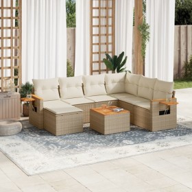 Garden sofa set with beige cushions, 8 pieces, PE rattan. by , Garden sets - Ref: Foro24-3259454, Price: 592,59 €, Discount: %