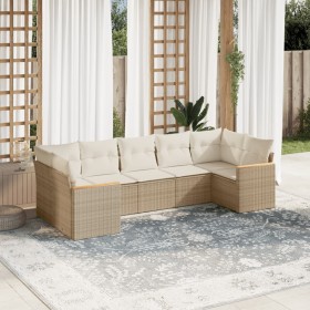 Set of 7-piece garden sofas and beige synthetic rattan cushions by , Garden sets - Ref: Foro24-3258670, Price: 499,77 €, Disc...