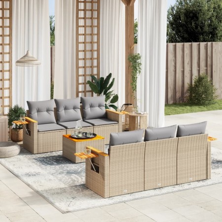 Set of 7-piece garden sofas and beige synthetic rattan cushions by , Garden sets - Ref: Foro24-3259035, Price: 525,99 €, Disc...