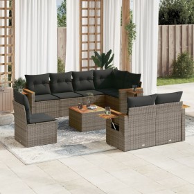 Garden furniture set 9 pieces and gray synthetic rattan cushions by , Garden sets - Ref: Foro24-3259414, Price: 645,37 €, Dis...