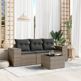 Garden sofa set 4 pieces with gray synthetic rattan cushions by , Garden sets - Ref: Foro24-3254607, Price: 324,89 €, Discoun...