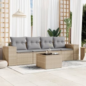 Garden sofa set with cushions 5 pieces beige synthetic rattan by , Garden sets - Ref: Foro24-3254626, Price: 388,99 €, Discou...