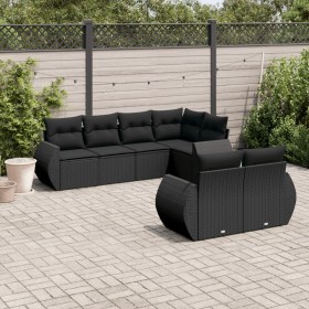 7-teiliges Garten-Essset und schwarze Kissen aus synthetischem Rattan von , Modulare Sofas für den Außenbereich - Ref: Foro24...