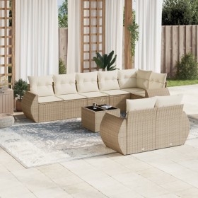 Set de sofás de jardín 9 pzas con cojines ratán sintético beige de , Sofás modulares de exterior - Ref: Foro24-3221627, Preci...