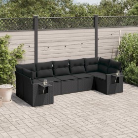 7-teiliges Garten-Esszimmerset und Kissen synthetisches Rattan schwarz von , Gartensets - Ref: Foro24-3252922, Preis: 554,42 ...