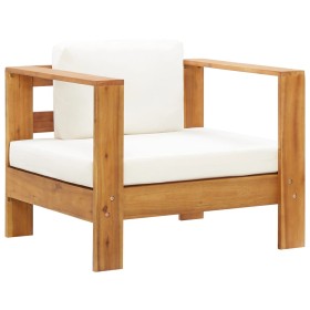 Solid acacia wood garden chair with cream-colored cushion by vidaXL, Modular outdoor sofas - Ref: Foro24-47272, Price: 147,64...