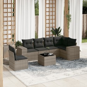 7-piece garden sofa set with gray PE rattan cushions by , Garden sets - Ref: Foro24-3222639, Price: 494,99 €, Discount: %