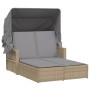 Double sun lounger with hood and beige mix synthetic rattan cushions by , Loungers - Ref: Foro24-365811, Price: 349,68 €, Dis...