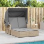 Double sun lounger with hood and beige mix synthetic rattan cushions by , Loungers - Ref: Foro24-365811, Price: 349,68 €, Dis...