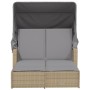 Double sun lounger with hood and beige mix synthetic rattan cushions by , Loungers - Ref: Foro24-365811, Price: 349,68 €, Dis...