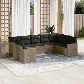 Garden furniture set 9 pieces and gray synthetic rattan cushions by , Garden sets - Ref: Foro24-3258679, Price: 587,35 €, Dis...