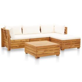 Garden furniture 5 pieces and cushions acacia wood white cream by vidaXL, Garden sets - Ref: Foro24-46681, Price: 649,99 €, D...