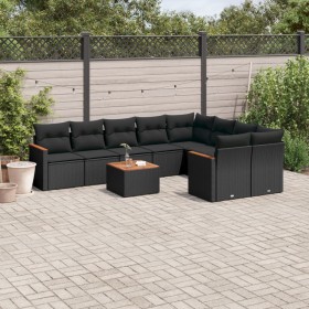 Garden sofa set 10 pieces with black synthetic rattan cushions by , Garden sets - Ref: Foro24-3258709, Price: 677,99 €, Disco...