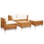 Muebles de jardín 5 pzas y cojines madera acacia blanco crema de vidaXL, Conjuntos de jardín - Ref: Foro24-46681, Precio: 715...