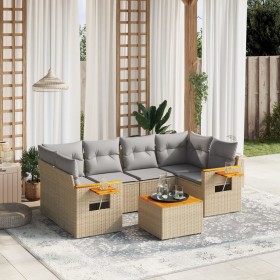 Set of 7-piece garden sofas and beige synthetic rattan cushions by , Garden sets - Ref: Foro24-3259042, Price: 500,04 €, Disc...