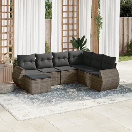 Set de sofás de jardín 7 piezas con cojines ratán PE gris de , Sofás modulares de exterior - Ref: Foro24-3221699, Precio: 466...