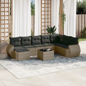 9-teiliges Gartenmöbel-Set und Kissen synthetisches Rattangrau von , Modulare Sofas für den Außenbereich - Ref: Foro24-322176...